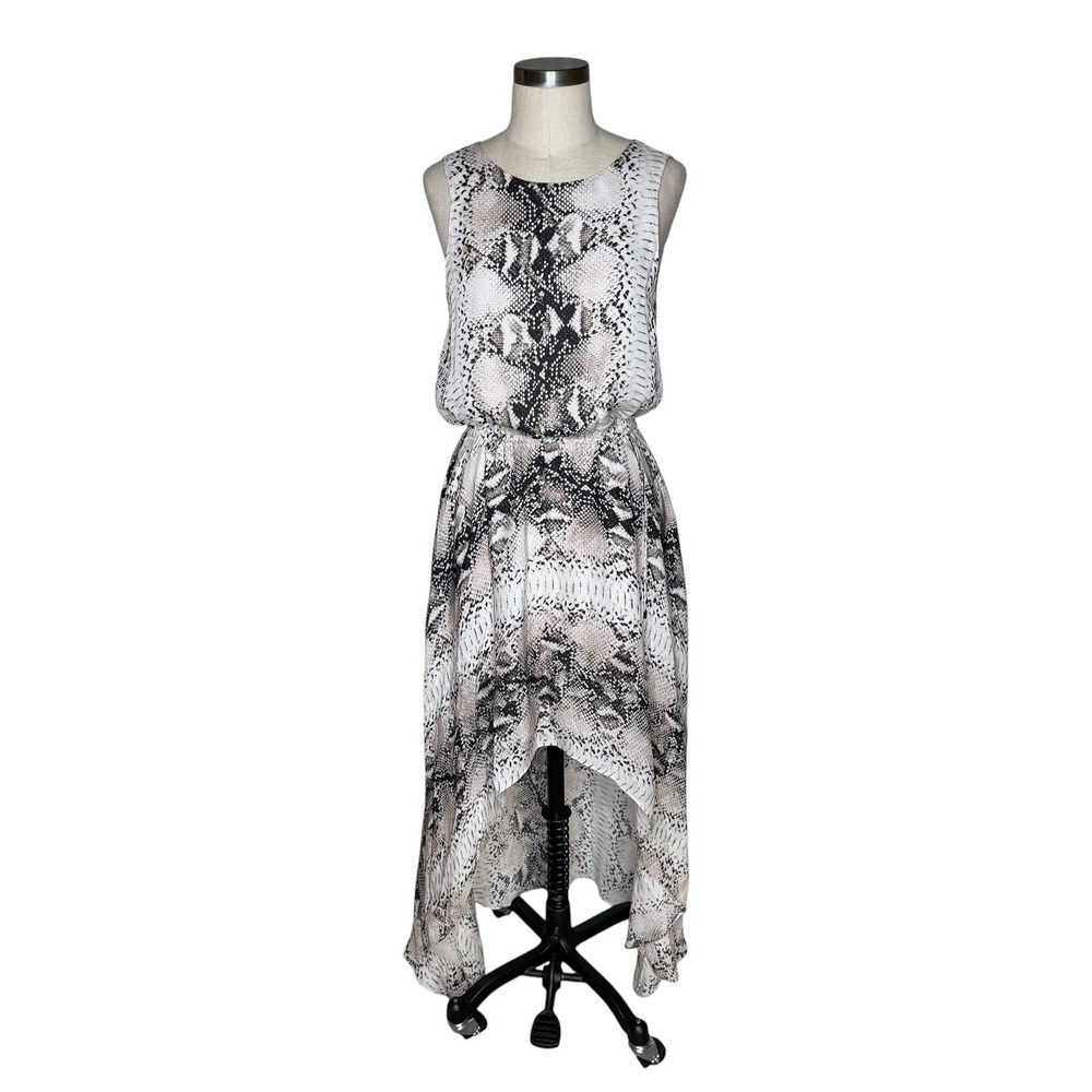 HAUTE HIPPIE Dress Snakeskin Print Silk High Low Drape Back Women's Size Small